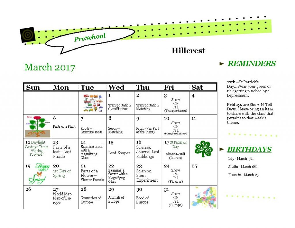 March 2017 Hillcrest Weinacker's Montessori