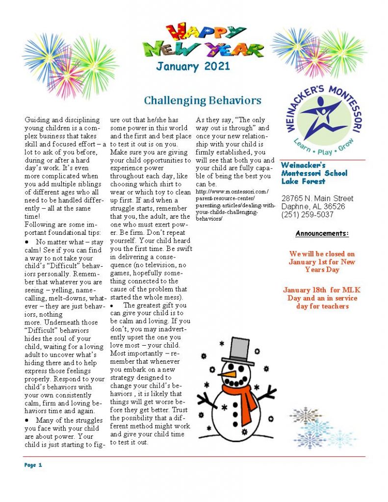 Lf January 2021 Newsletter 1 Weinackers Montessori