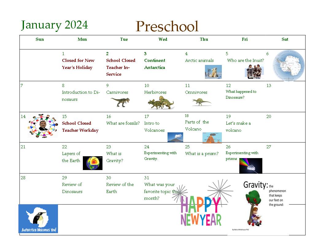 LF3 January 2024 PreK Calendar (2) Weinacker's Montessori