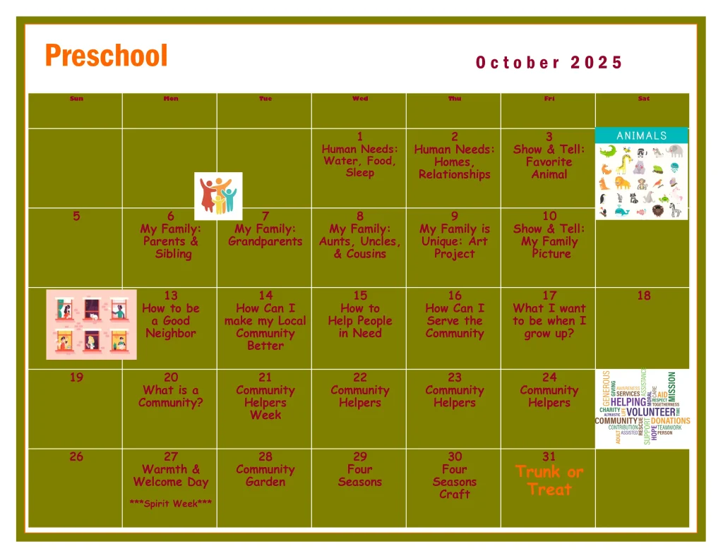 Hillcrest Preschool Calendar