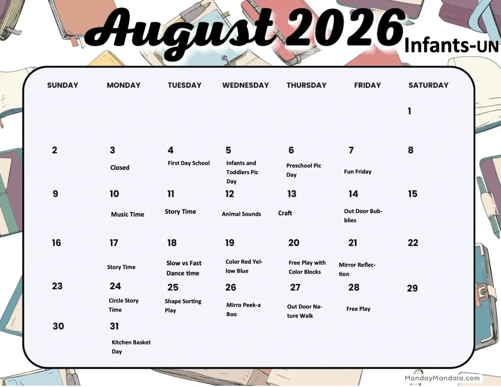 hillcrest august infant calendar