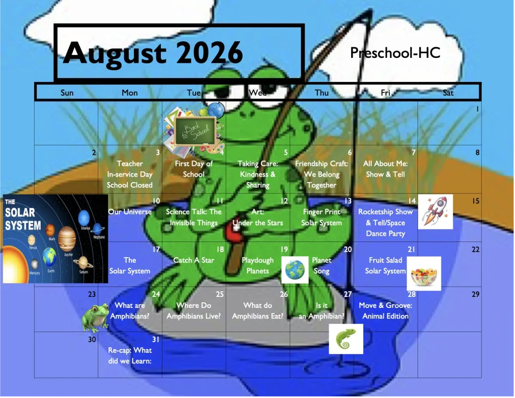 hillcrest august prek calendar