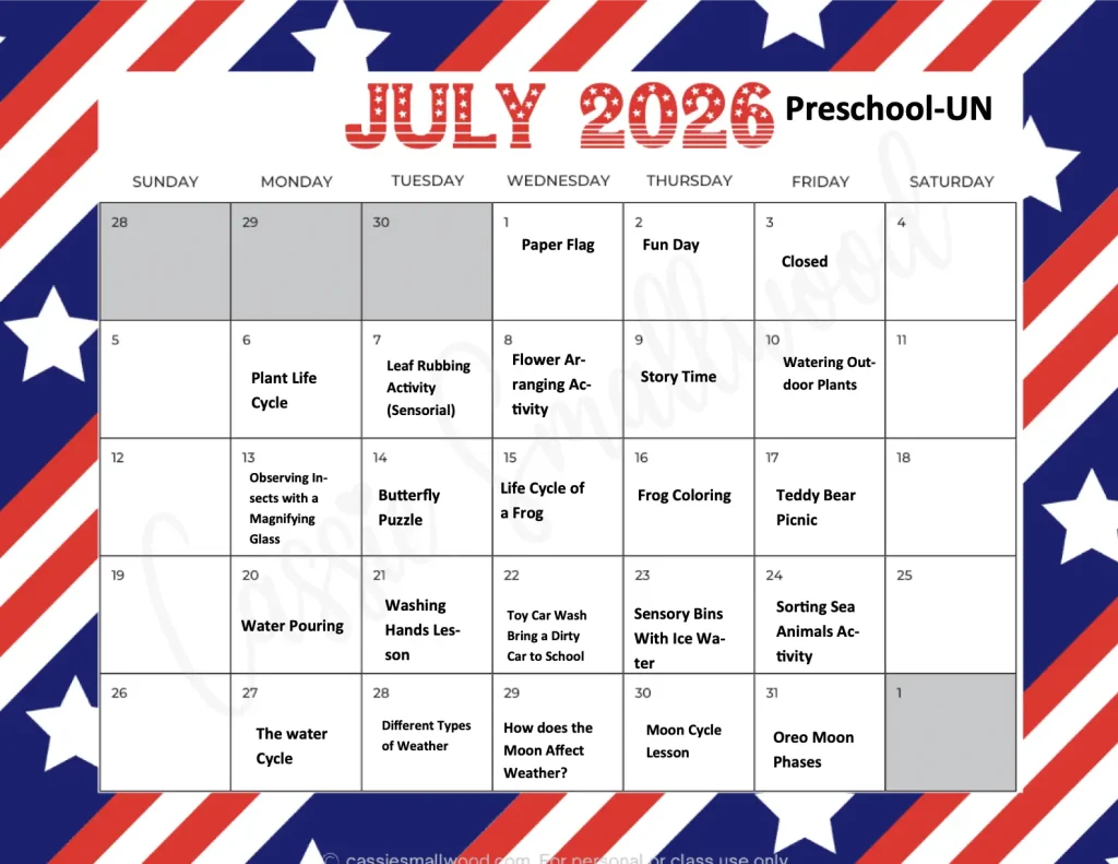 university july calendar