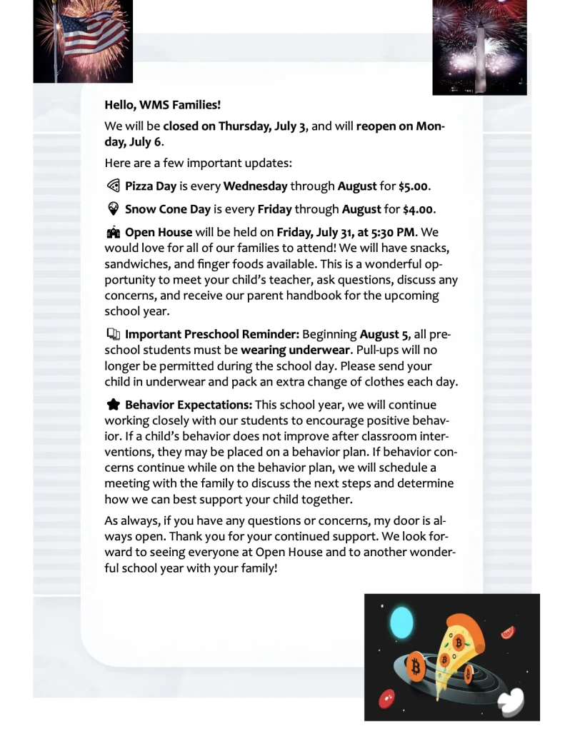 university july newsletter